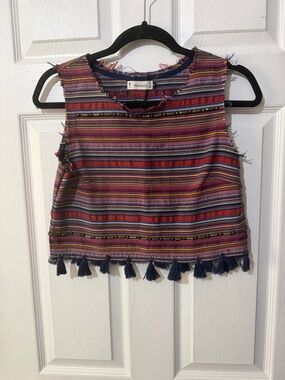 Manaca Multicolor Striped Tassel Crop Top - Navy, Red & Purple